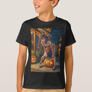 Camiseta Monstruo de Halloween Jack-o-Lantern y Chica de Ba