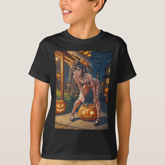 Camiseta Monstruo de Halloween Jack-o-Lantern y Chica de Ba (Anverso)