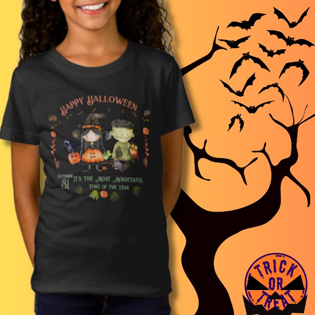 Camiseta Monstruo de Halloween y bruja (Cute Halloween Monster and a Witch T-Shirt)