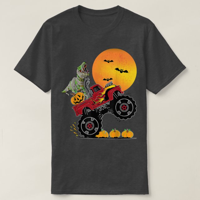 Camiseta Monstruo de los niños de Dino Halloween Camión Din (Diseño del anverso)