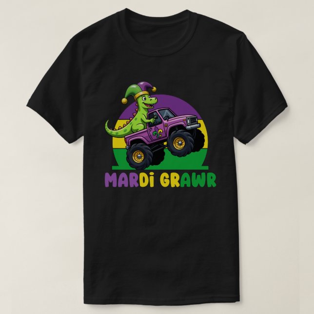Camiseta Monstruo de Mardi Grawr Camión Dinosaurio Mardi Gr (Diseño del anverso)