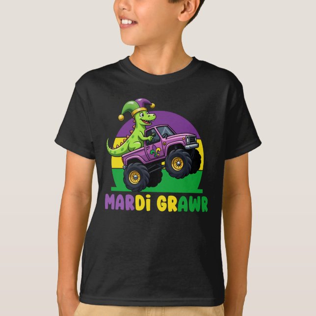 Camiseta Monstruo de Mardi Grawr Camión Dinosaurio Mardi Gr (Anverso)