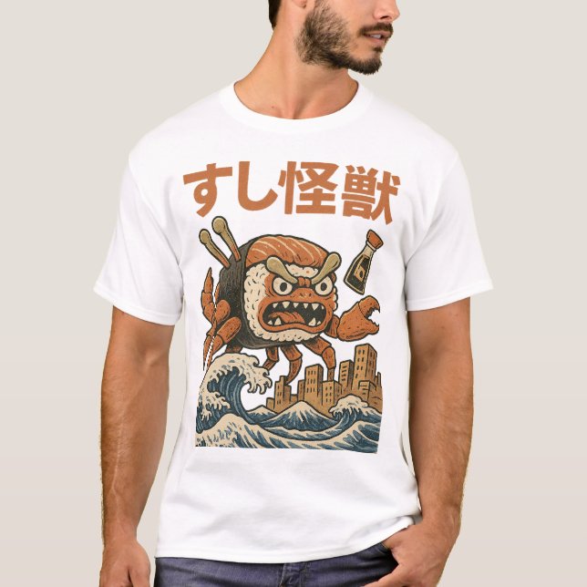 Camiseta Monstruo de Sushi Kaiju - Arte Retro Japonés (Anverso)