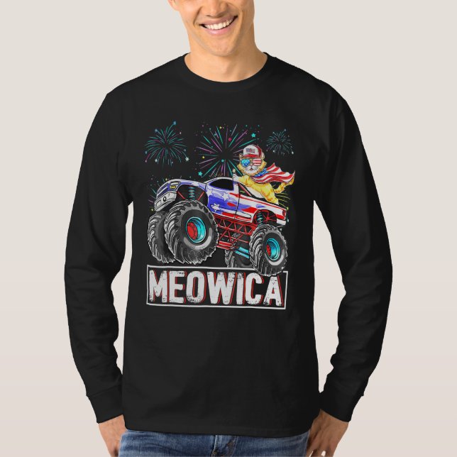 Camiseta Monstruo del gato Camión Bandera Americana Plus Ta (Anverso)