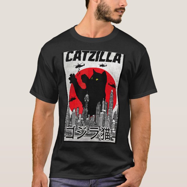 Camiseta Monstruo del gato Catzilla Retro (Anverso)