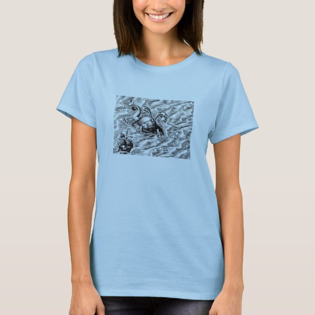 Camiseta Monstruo del Mar Ártico y barco de vela (Anverso)