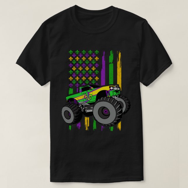 Camiseta Monstruo del Mardi Gras Camión de bandera estadoun (Diseño del anverso)