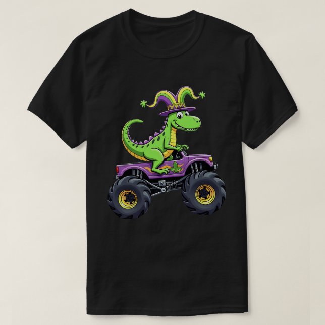 Camiseta Monstruo del Mardi Gras Camión Dinosaurio t rex (Diseño del anverso)
