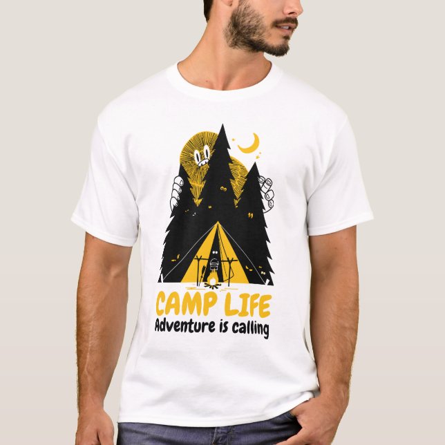 Camiseta Monstruo Divertido de Camping – Aventura de Vida e (Anverso)