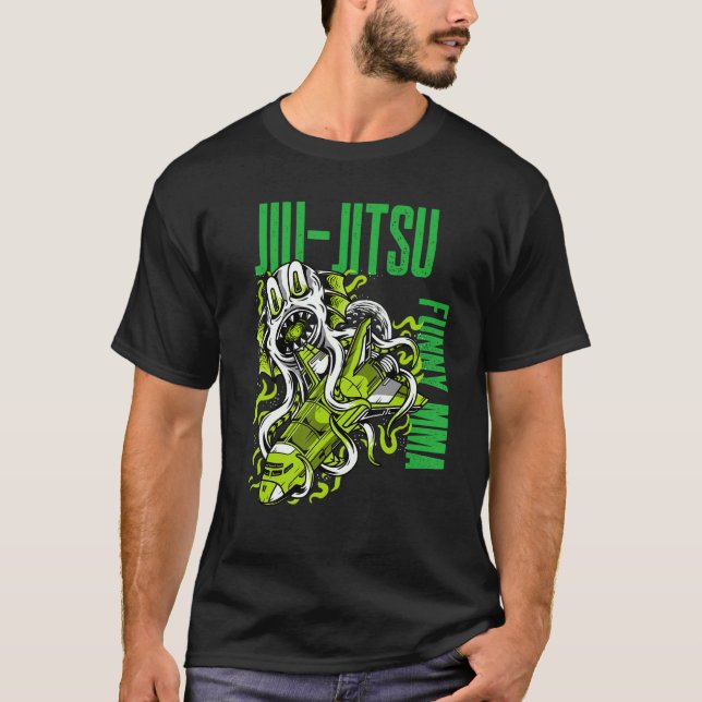 Camiseta Monstruo espacial Jiu Jitsu, buque cohete, manzana (Anverso)