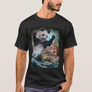 Camiseta Monstruo Gigante Panda Mientras Kraken Ataque Un B