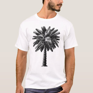 Camiseta Monstruo gótico blanco negro arroja árbol de palma