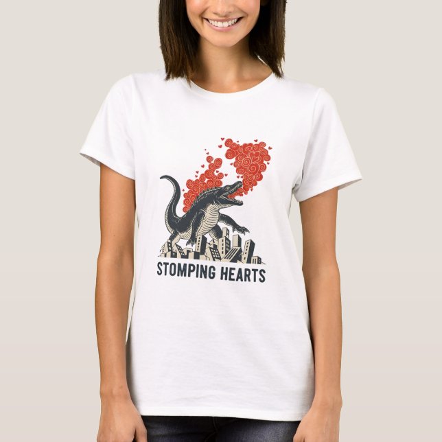 Camiseta Monstruo Kaiju de Corazones Pisoteando (Anverso)