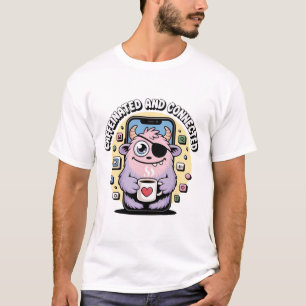 Camiseta Monstruo Kawaii Divertido del Café de la Mañana