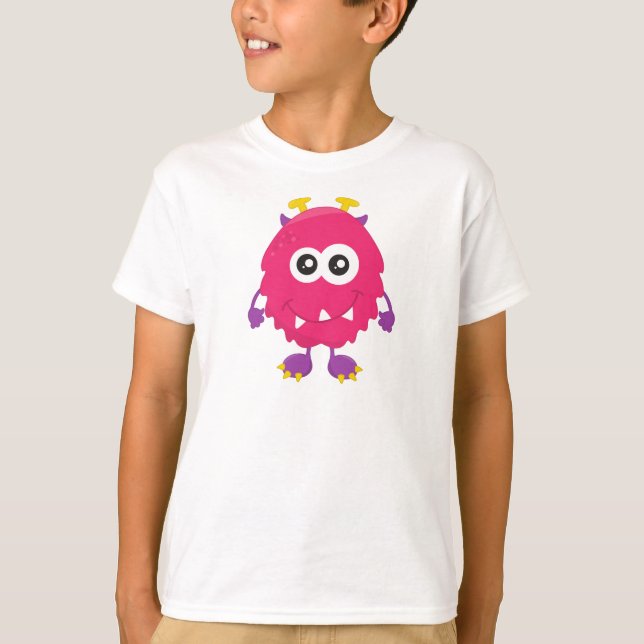 Camiseta Monstruo lindo, monstruo rosado, cuernos, monstruo (Anverso)