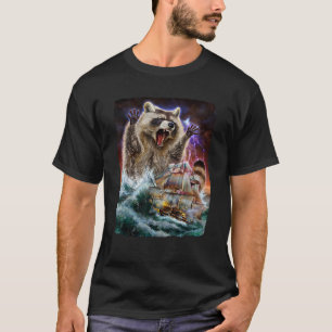 Camiseta Monstruo mapache en Kraken atacando un barco de gu