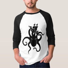 Camiseta Monstruo marino azul y kraken negro con barco