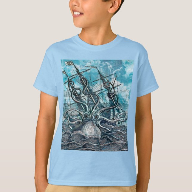 Camiseta Monstruo marino Octopus Blue Sea (Anverso)