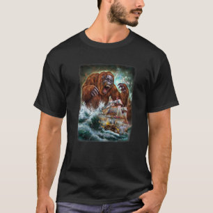 Camiseta Monstruo Orangutan Mientras Kraken Ataque Un Barco