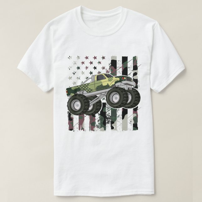 Camiseta Monstruo retro Camión Camo Bandera Americana (Diseño del anverso)