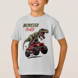 Camiseta Monstruo Rojo Verde T-Rex Niños Camioneros