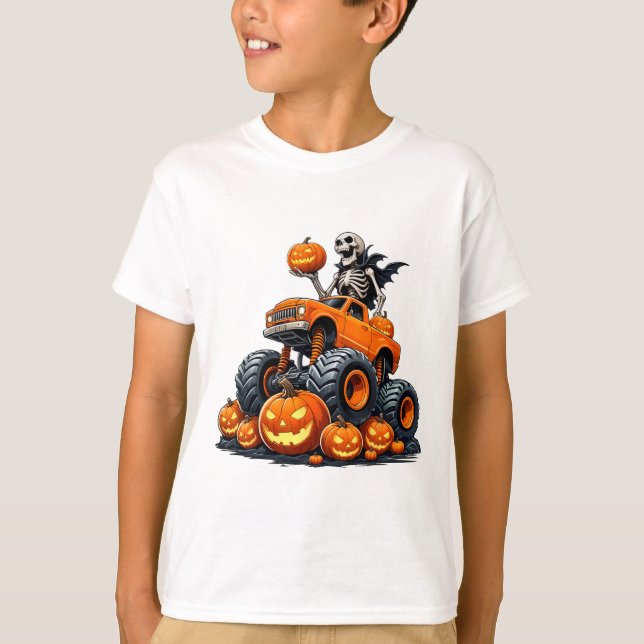 Camiseta Monstruo Skeleton Truck Halloween Calabaza Ki (Anverso)