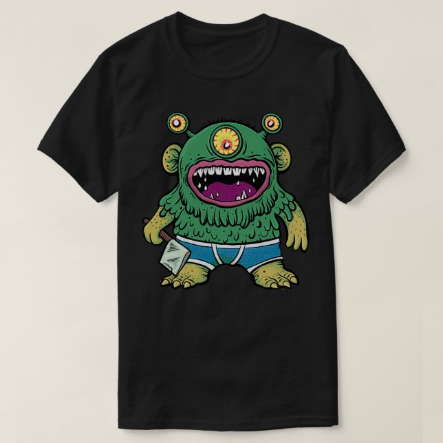Camiseta Monstruo verde con hacha (Diseño del anverso)