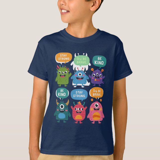 Camiseta Monstruos coloridos con mensajes positivos (Anverso)