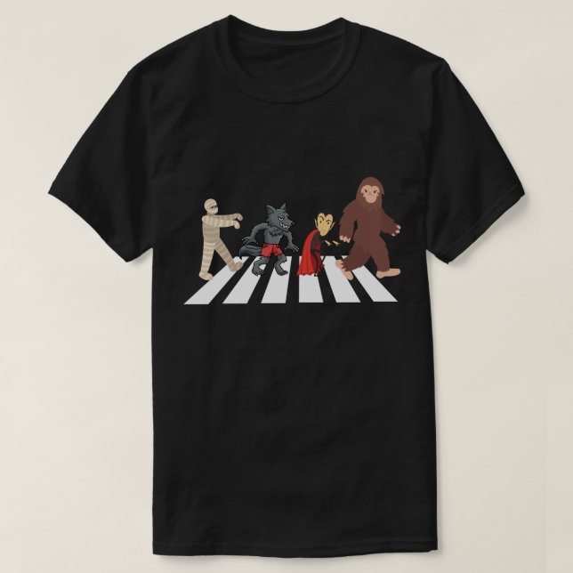 Camiseta Monstruos cruzando la carretera de la abadía (Diseño del anverso)