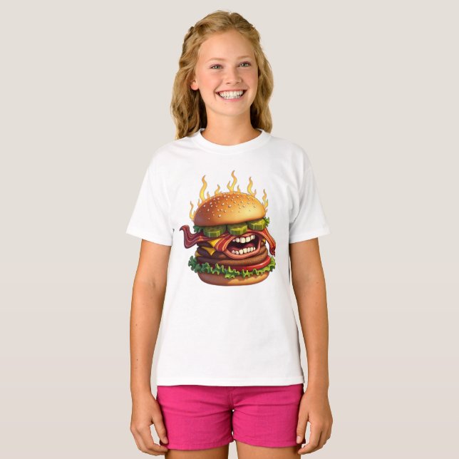 Camiseta Monstruos de la Comida HAMBURGUESA CON QUESO Y TOC (Anverso completo)