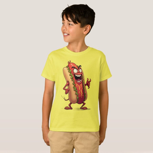Camiseta Monstruos de la Comida PERRO CALIENTE MALVADO (Anverso completo)