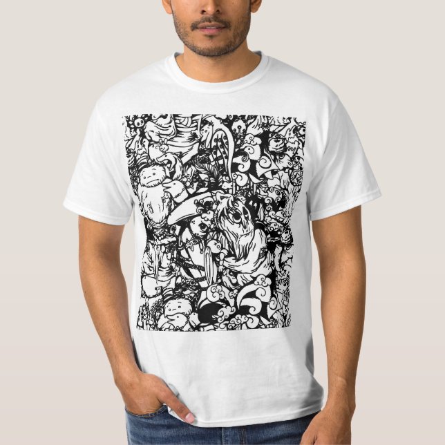 Camiseta Monstruos y muñecas vudú en blanco y negro (Anverso)