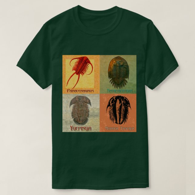 Camiseta Montaje de cuatro trilobites fósiles (Diseño del anverso)