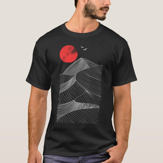 Camiseta Montaña abstracta sol rojo (Anverso)