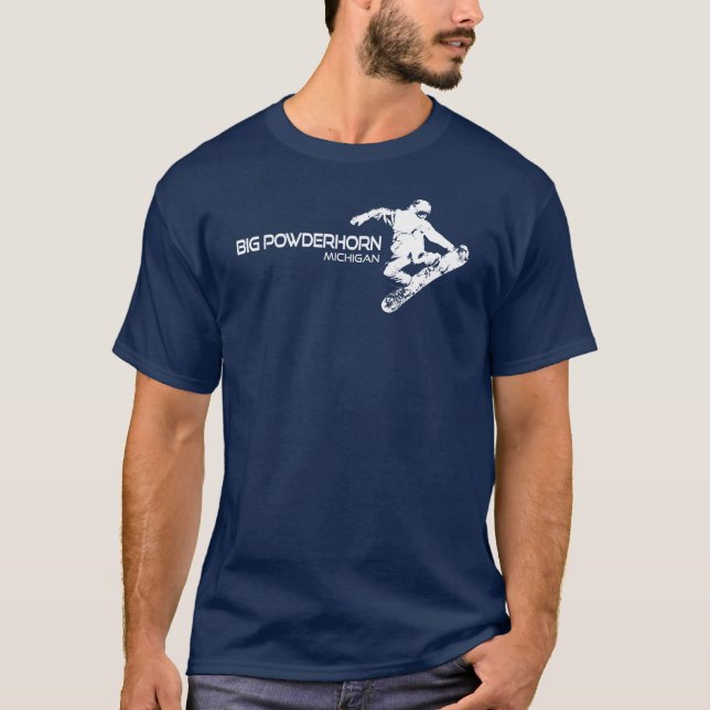 Camiseta Montaña Big Powderhorn Michigan Snowboarder (Anverso)