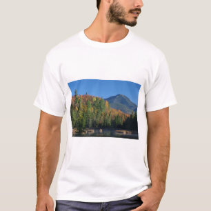 Camiseta Montaña blanca sobre pequeño estanque de tramas