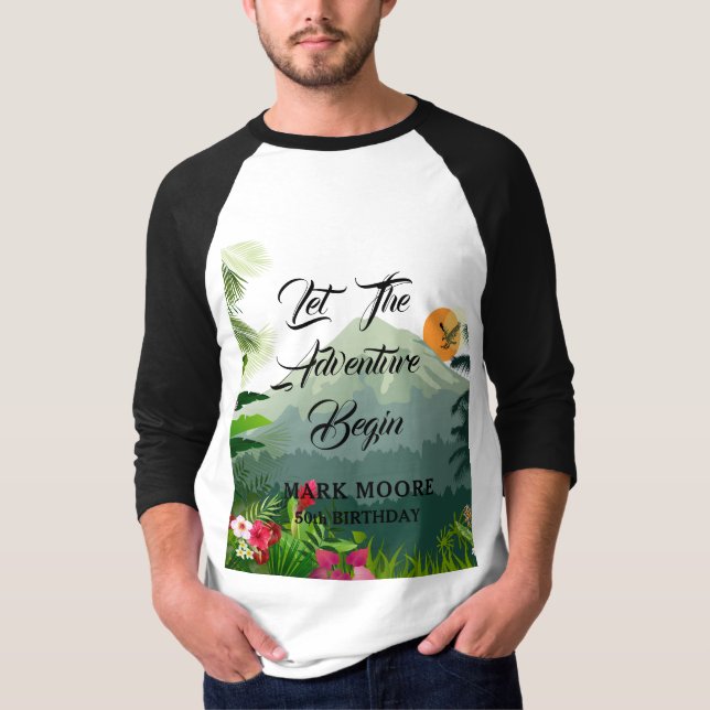 Camiseta Montaña, bosque y atardecer (Anverso)