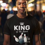 Camiseta Montaña Bowling King of the Lanes<br><div class="desc">Camiseta de la bolera con corona de reyes,  boliche y pelota,  y el dicho "rey de los carriles".</div>