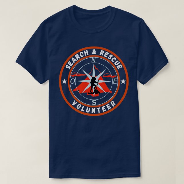 Camiseta Montaña de la brújula de los voluntarios de rescat (Diseño del anverso)