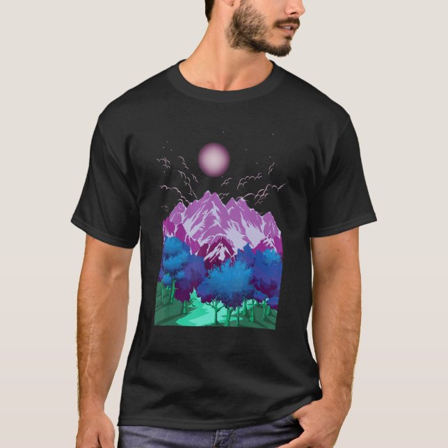 Camiseta Montaña de montaña Full Moon Hiker Forest Tree Sen (Anverso)