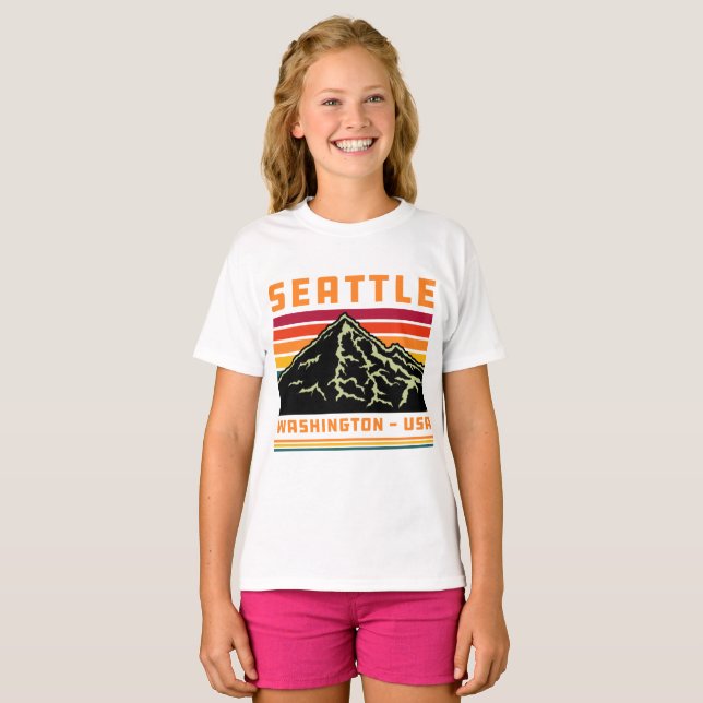 Camiseta Montaña de recuerdos del estado de Retro Seattle (Anverso completo)