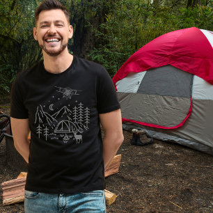 Camiseta Montaña del avión Woodland, Árbol de pinos, Retro,