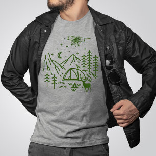 Camiseta Montaña del avión Woodland, Árbol de pinos, Retro,