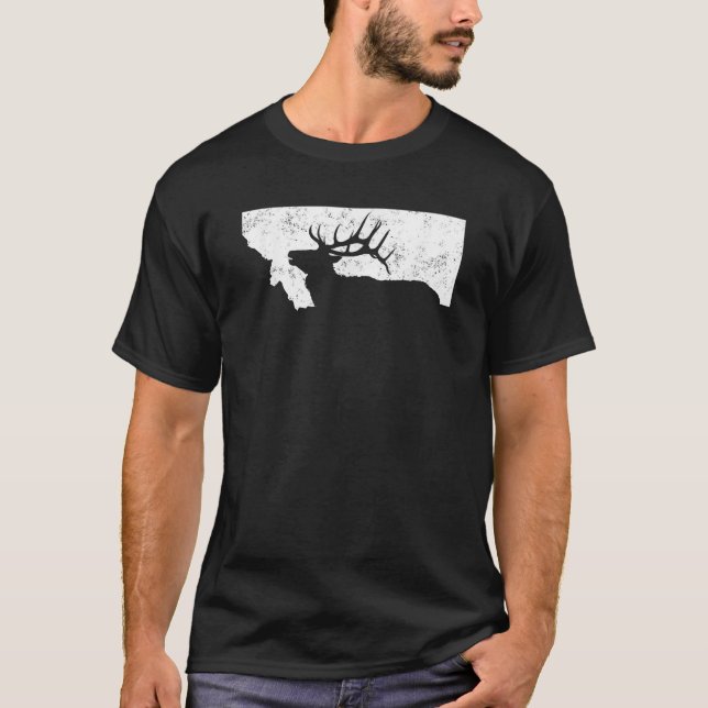 Camiseta Montana Elk Hunting Bull Elk Forma de estado MT (Anverso)
