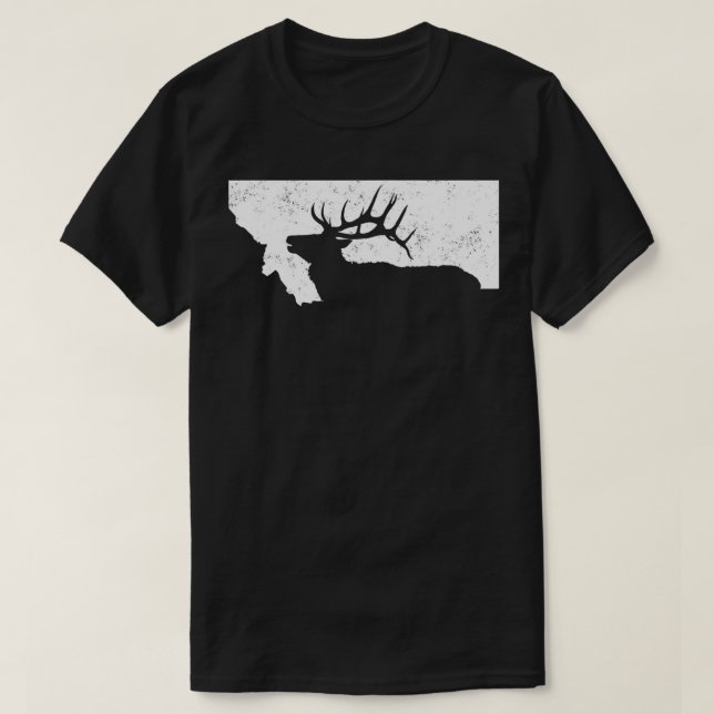 Camiseta Montana Elk Hunting Bull Elk Forma de estado MT (Diseño del anverso)