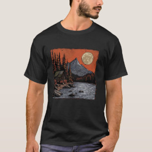 Camiseta Montaña iluminada Cabina Rústica Paisaje Natural D