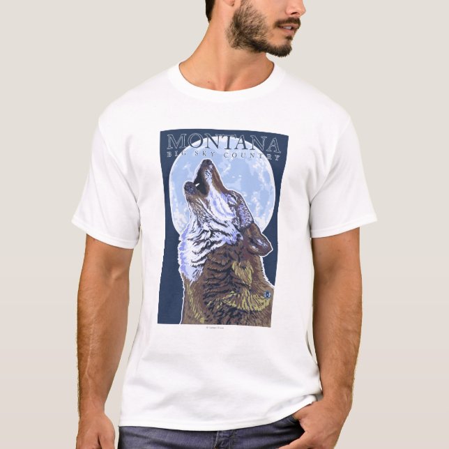 Camiseta Montana -- Lobo grande de CountryHowling del cielo (Anverso)