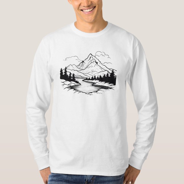 Camiseta Montaña minimalista y río (Anverso)