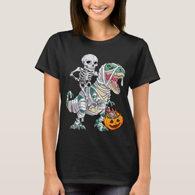 Camiseta Montaña Skeleton Dinosaur T rex Halloween Kid (Anverso)