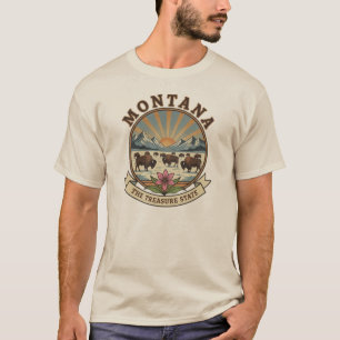 Camiseta Montana Treasure State Bison y emblema de montaña